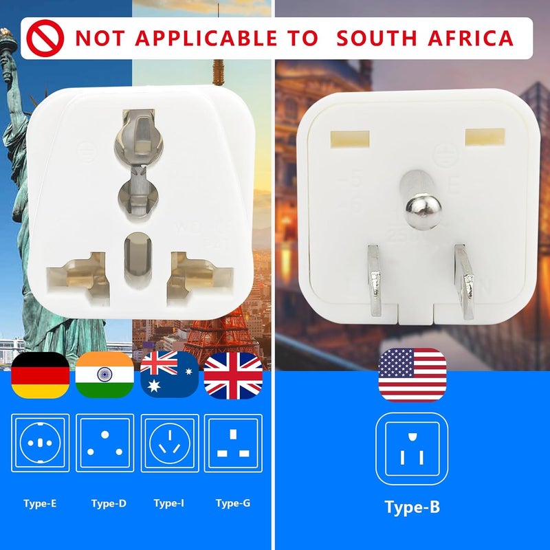 OFOAEEA Universal Adapter, Europe to US Plug Adapters, 2 Pack UK to US Plug Adaptor, India to US Plug Adapterr, American Outlet PlugAdapter, EU/UK/Au/CN/Indian to USA Power Adapter (Type B), White - Image 2